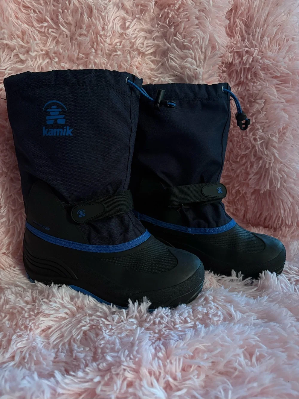 Kamik Dark Blue Kids Winter Boots with Black Soles
